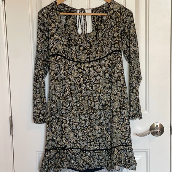 Free People Boheme Floral Long Sleeve Square Neck Mini Dress - 10 - Picture 4 of 9